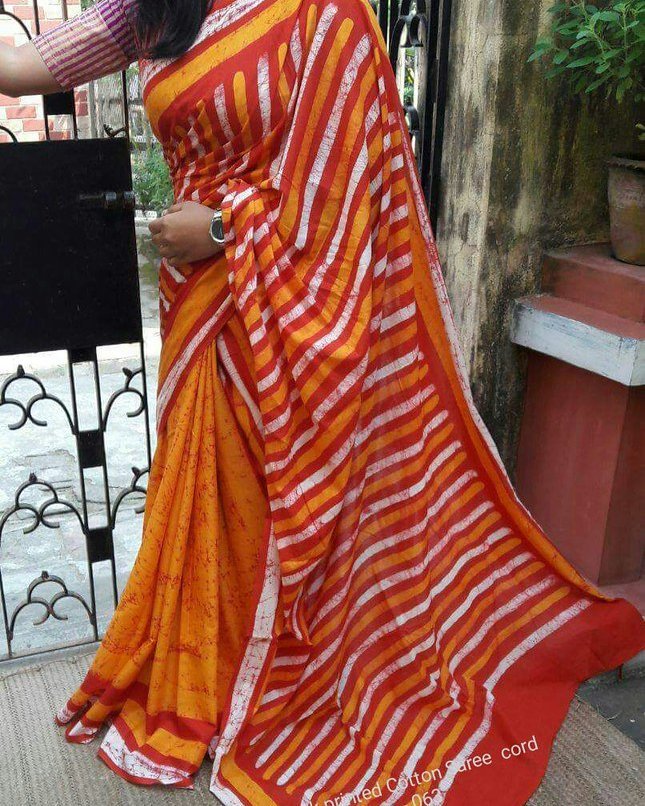 Soft cotton daily-wear saree in Orange