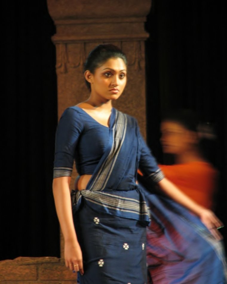 Paithani-style art silk saree with zari border in Navy blue