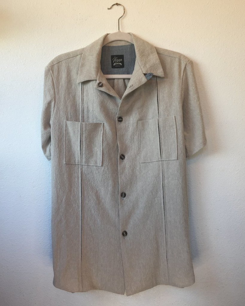 Men's linen-blend casual shirt in Beige