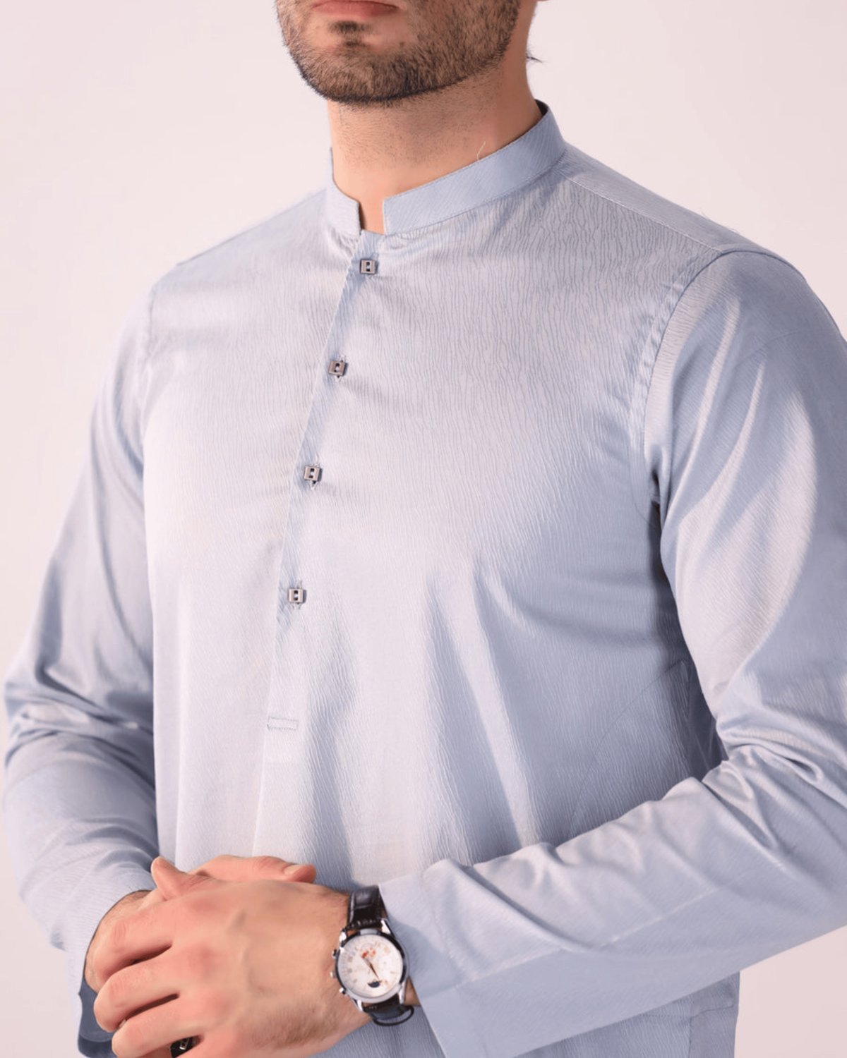 Men's cotton silk festive kurta in Powder blue